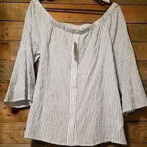Michael Kors Off The Shoulder Pin Striped Blouse